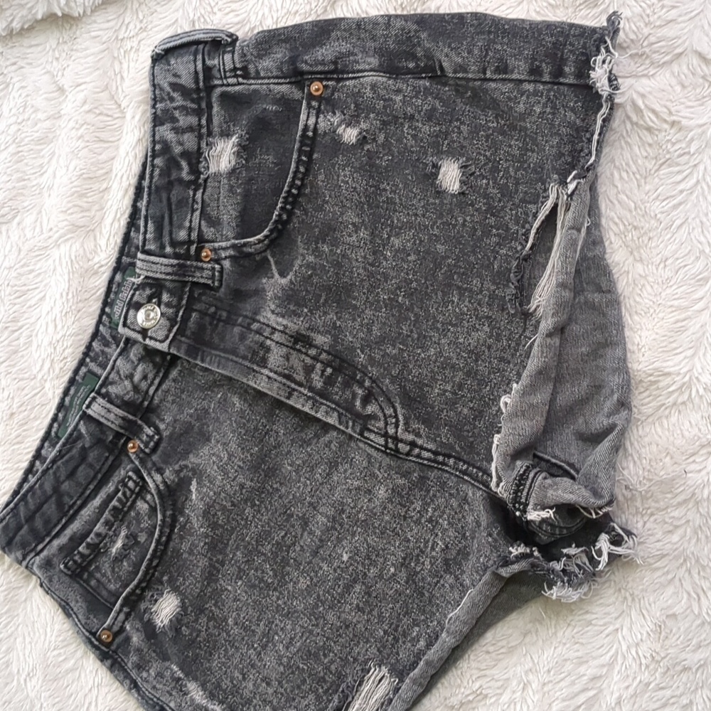 Wild Fable Black Denim Jean Shorts High Rise Waist Distress Fray Button Fly Sz 6